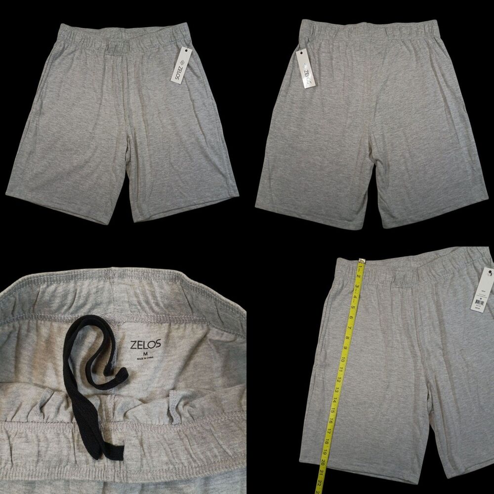 Zelos Men's Athletic Knit Shorts Sz Med Gray 9" Inseam Pockets Drawstrings NWT